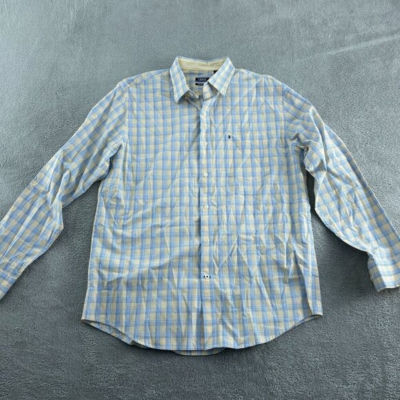 Izod Premium Essentials Mens Plaid Button-Down Shirt L Yellow & Blue NWT 1307 - Picture 1 of 9